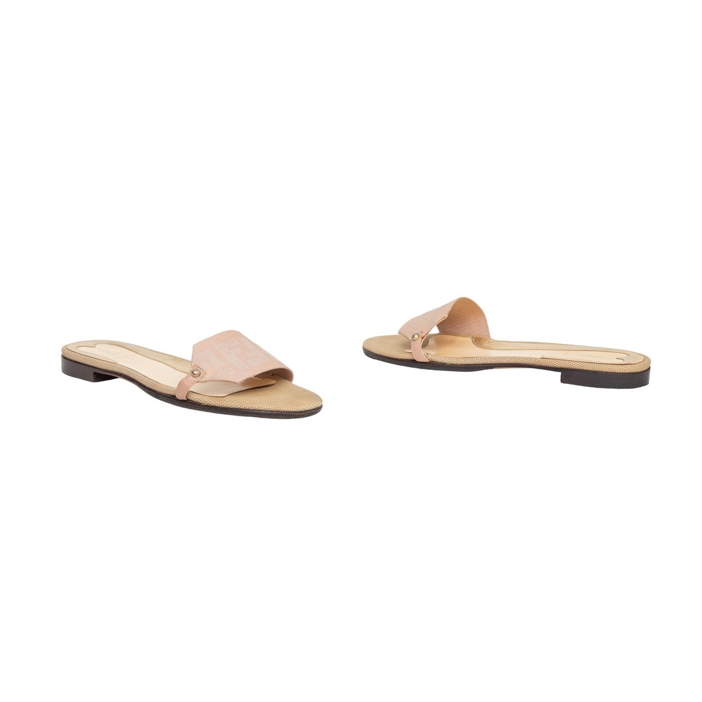 Fendi FF Zucca Logo Pink Monogram Flat Slide Sandals Women's Size 38 US 8 I